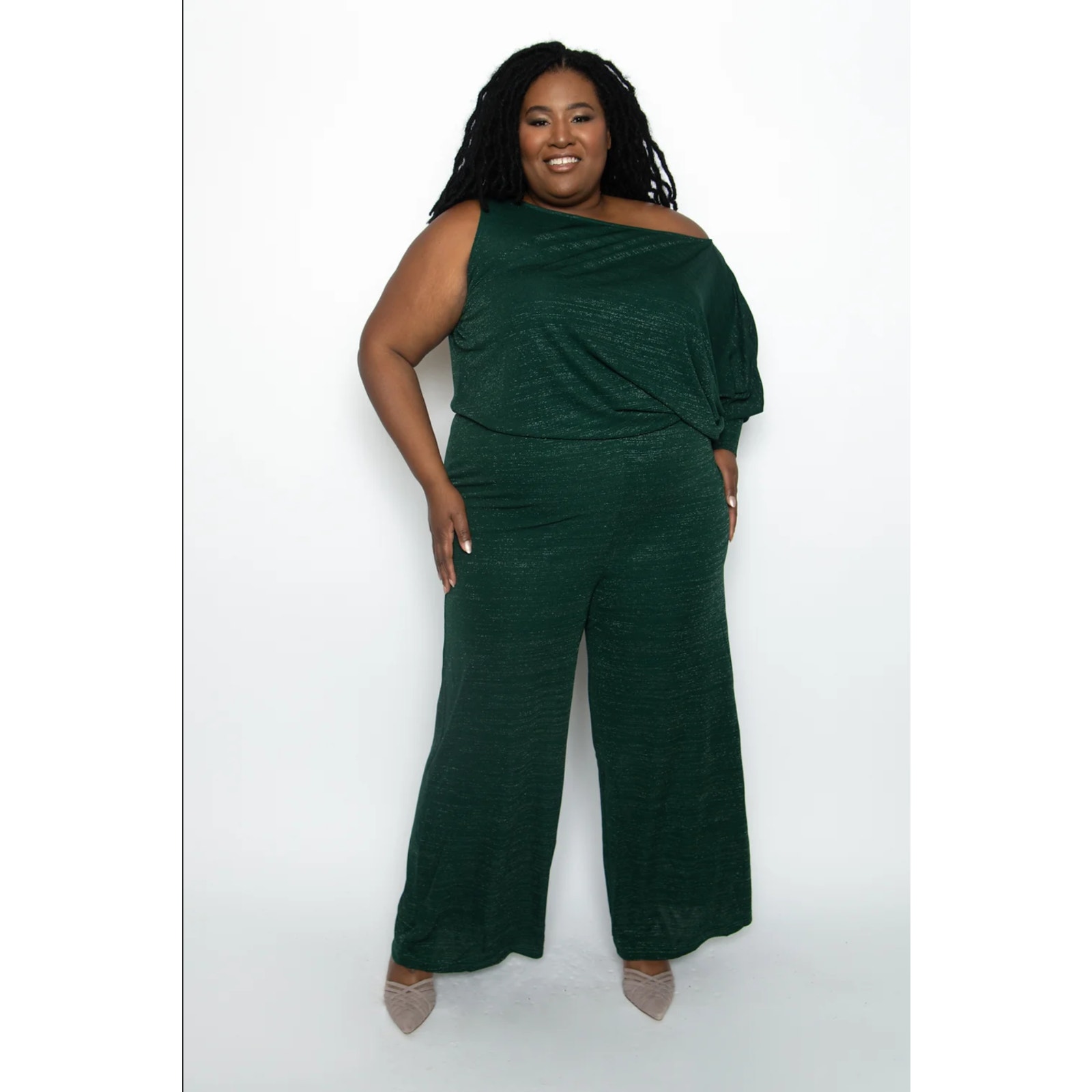 Unique Vintage Women 2x 18 Jumpsuit Green Sparkle One Sleeve Yvonne New