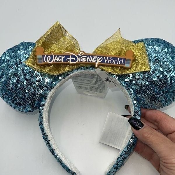 Disney Walt Disney World Marquee Sky Blue Sequin Ear Headband