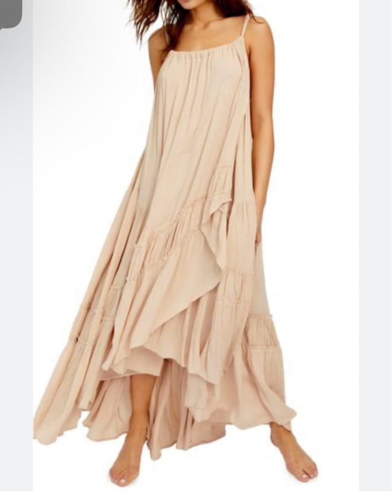 Women's Free People Endless Summer ￼Bare It Ruffled ￼Maxi Dress size L Beige