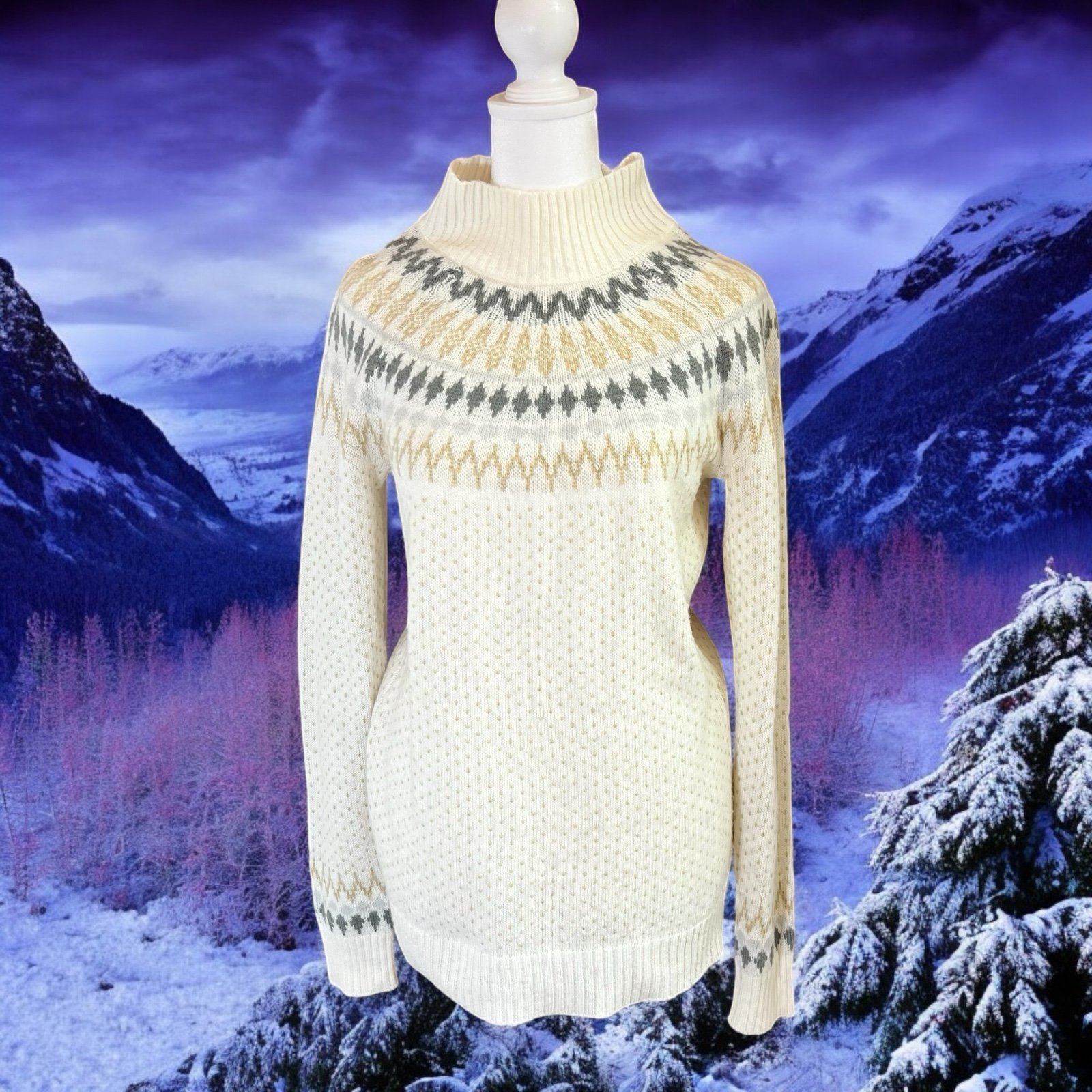 Eddie Bauer Nordic Fair Isle Mock Neck Long Sleeve Pullover Sweater Sz M/M