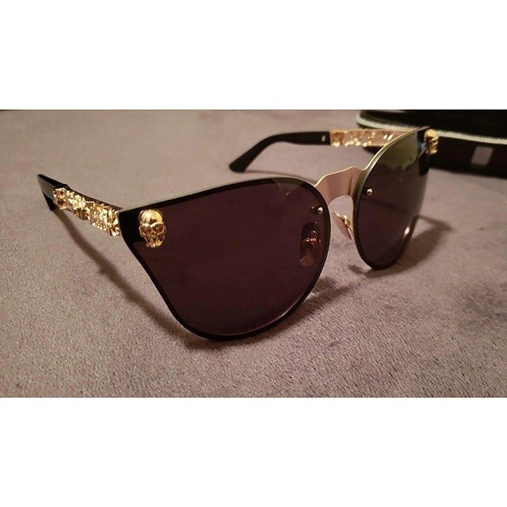 Dollger Rimless Skull Design Cat Eye Sunglasses UV400 Protection