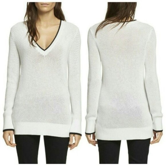 rag & bone Elizabeth Open Knit V-neck Sweater White/Black
