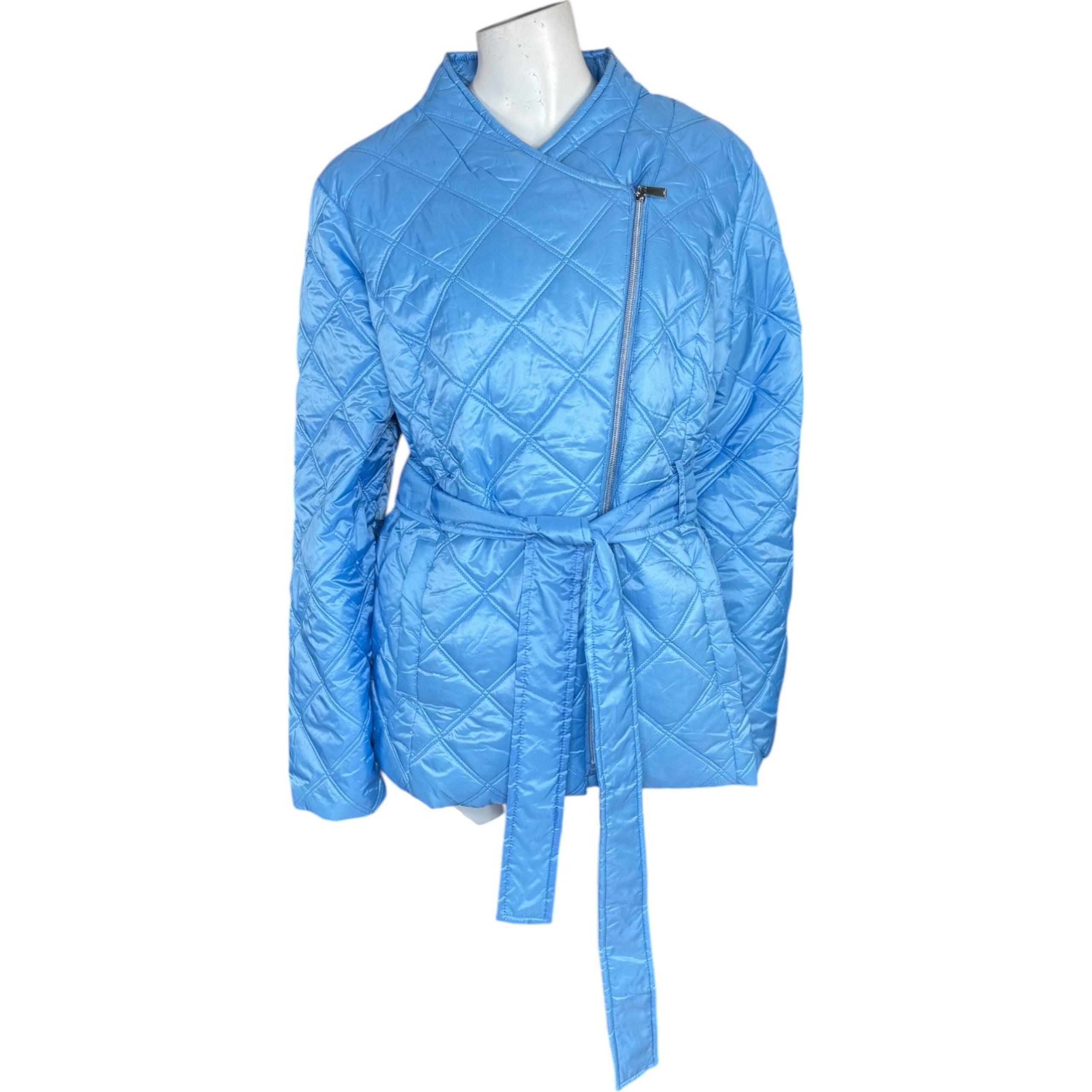 Susan Graver Lightly Padded Quilted Moto Jacket Bell Blue X-Large Winter Quilted