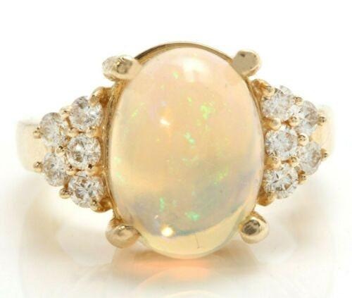 4.35Ct Natural Oval Fire Opal & Diamond Halo Solitaire Ring 14k Yellow Gold