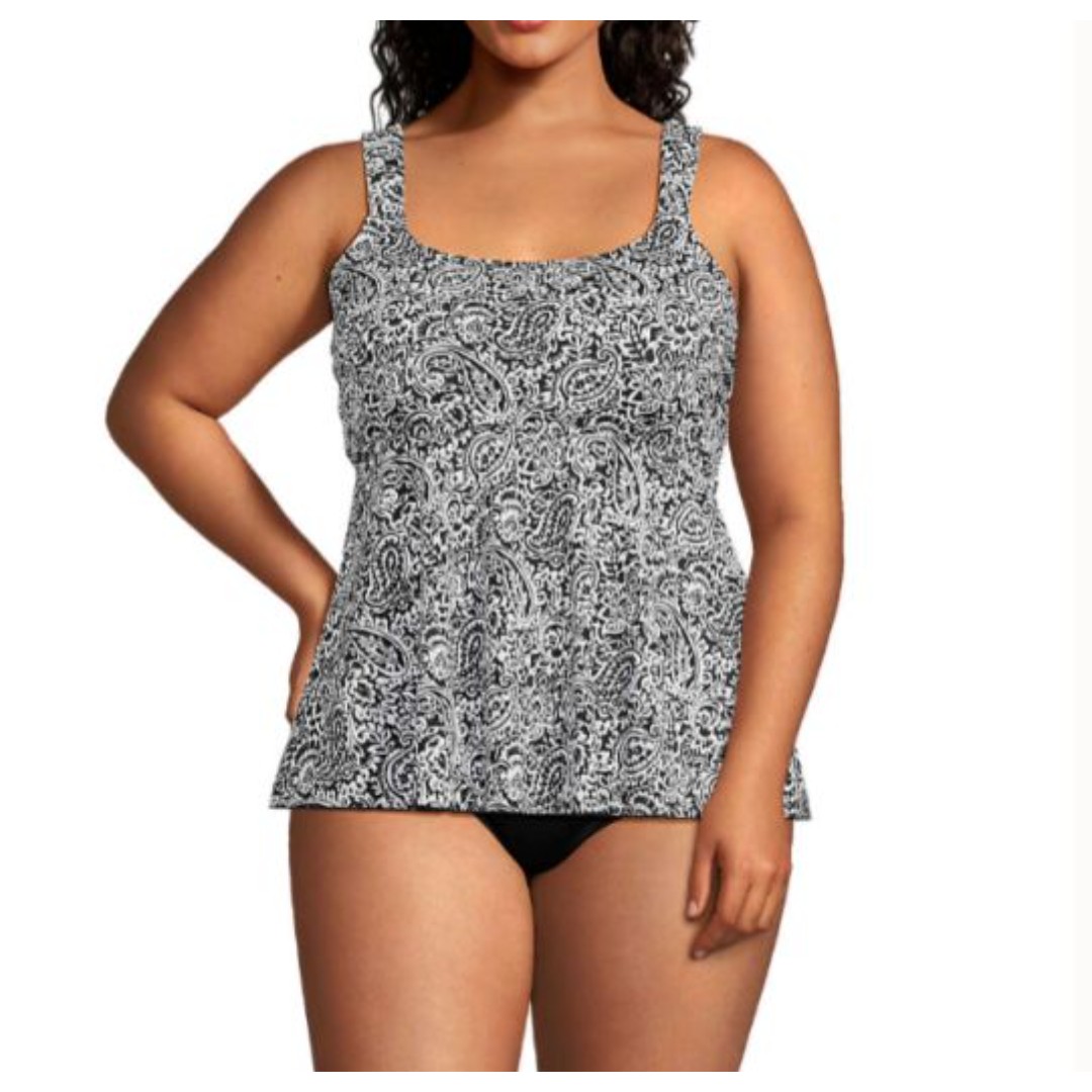 new 145 Lands' End swimsuit Women's Flutter Scoop Neck Tankini Top Black 1x 16