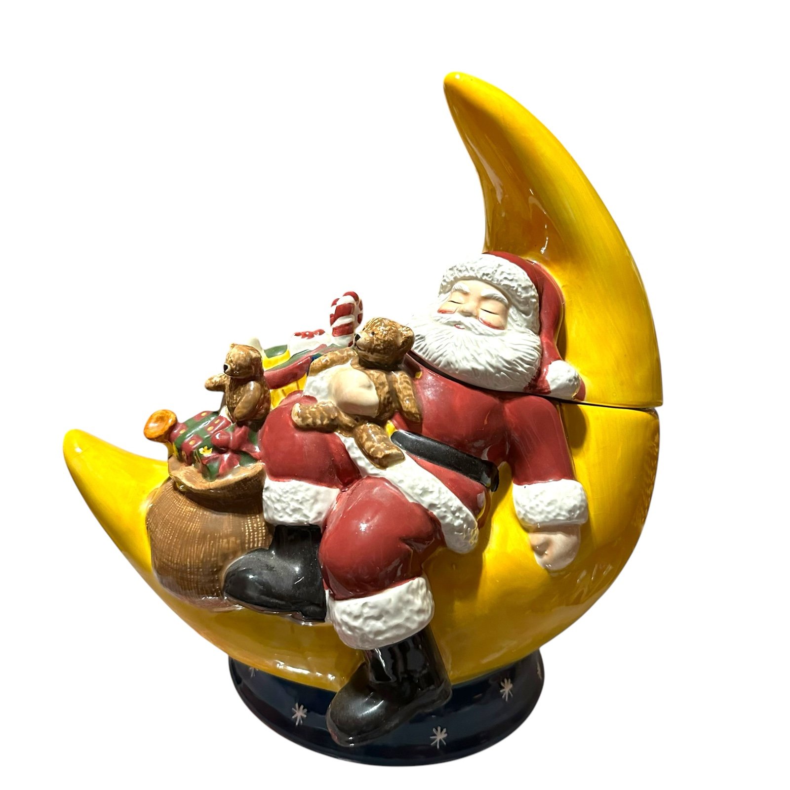 Sleeping Santa on Moon Cookie Jar-David Carter Brown for Sakura-Handpainted