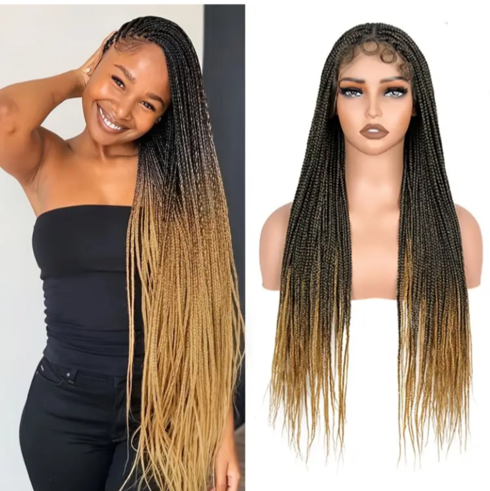 28-Inch Blond or Brown Lace Front Knotless Braid Wig