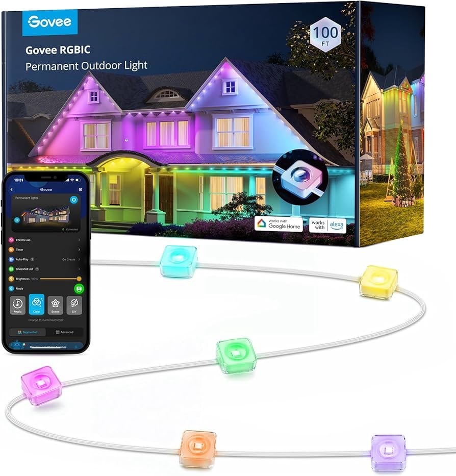 Govee Permanent Outdoor Lights, Smart RGBIC Outdoor Decor with 75 Scene Modes, 1