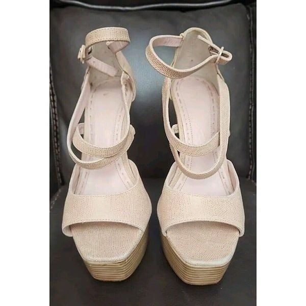 Alice + Olivia Beige Faux Snake Leather Strappy Heels Women's Size 8.5 /Eur 39