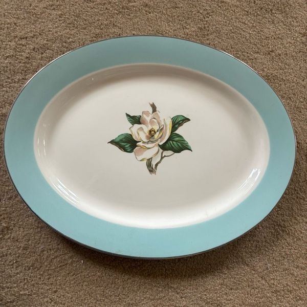Homer Laughlin Lifetime China Turquoise Magnolia 16” Oval Platter