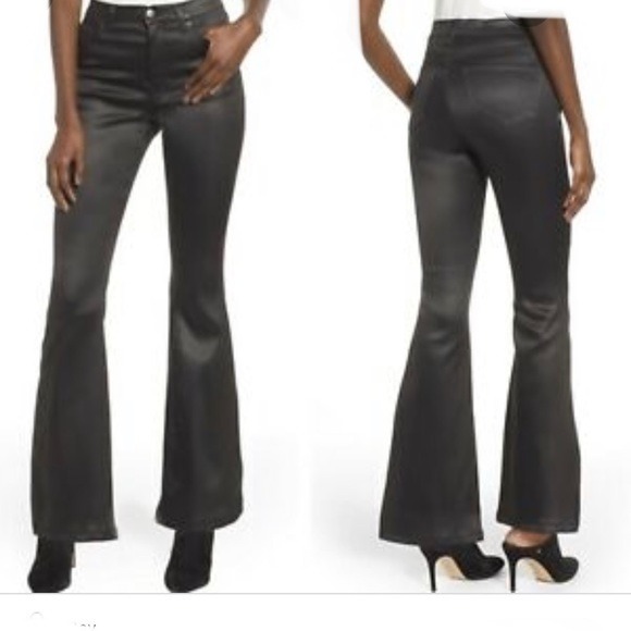 Topshop ‘Jaime’ High Rise Flare Jeans in Black Sateen Finish 32