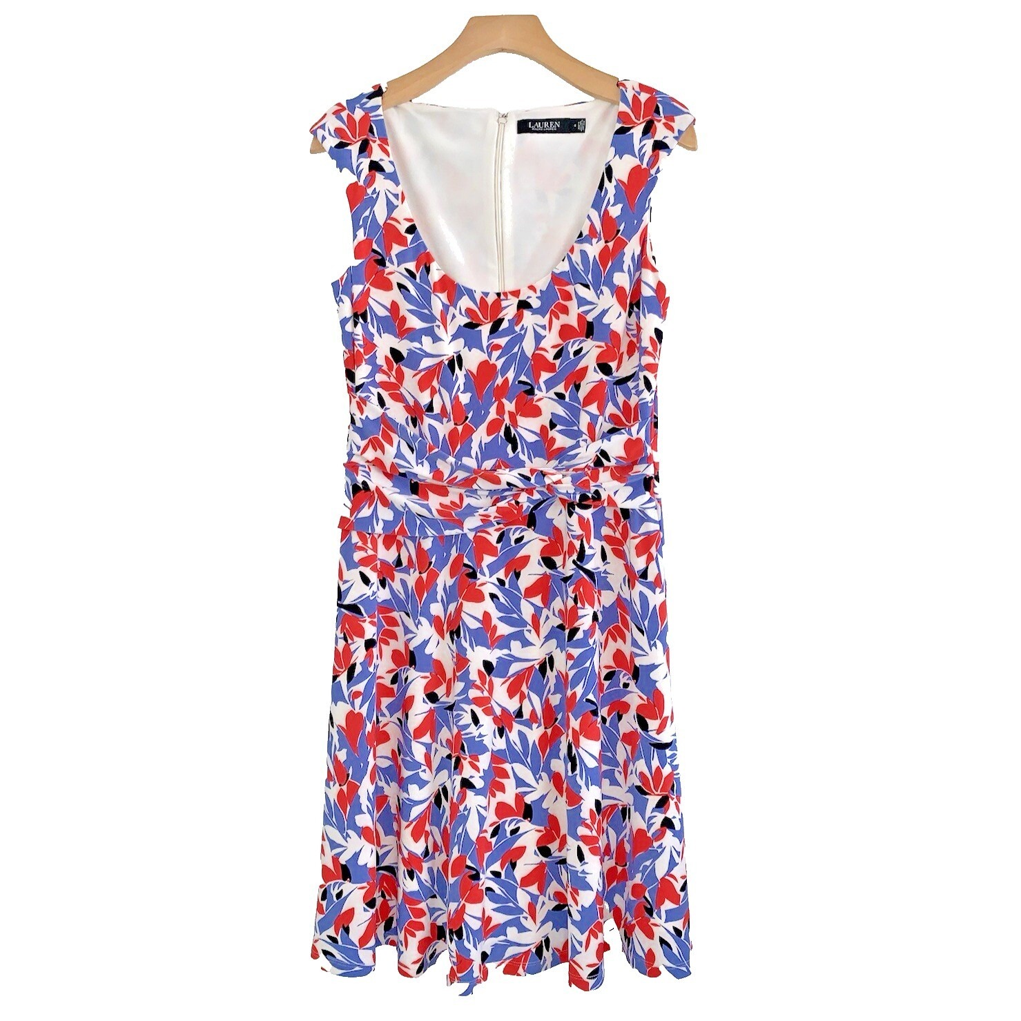 Lauren Ralph Lauren Womens Sz 4 Jersey Fit & Flare Dress Blue Pink Floral Print