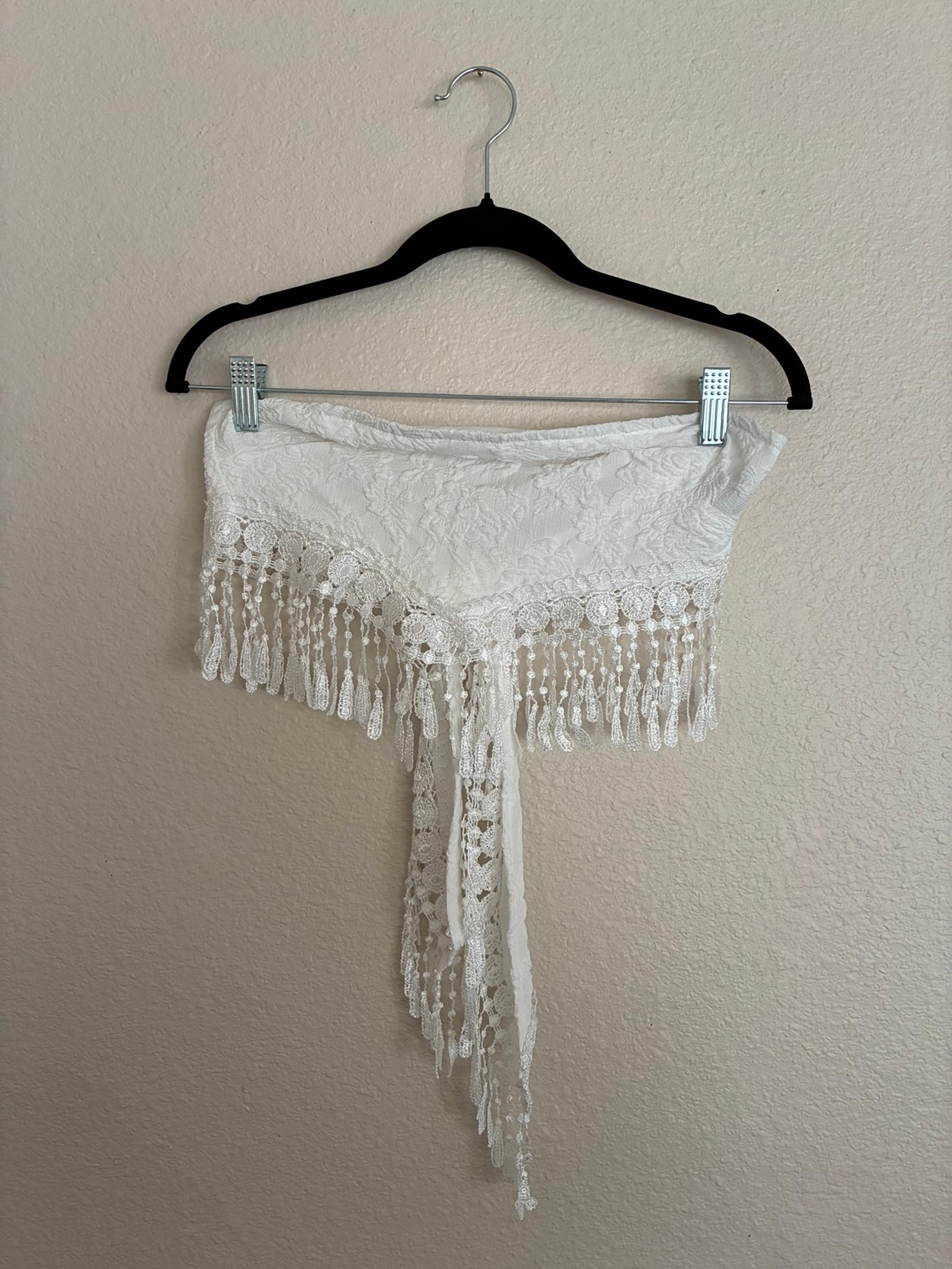 SHEIN White Lace Fringe Tie Top – Size S