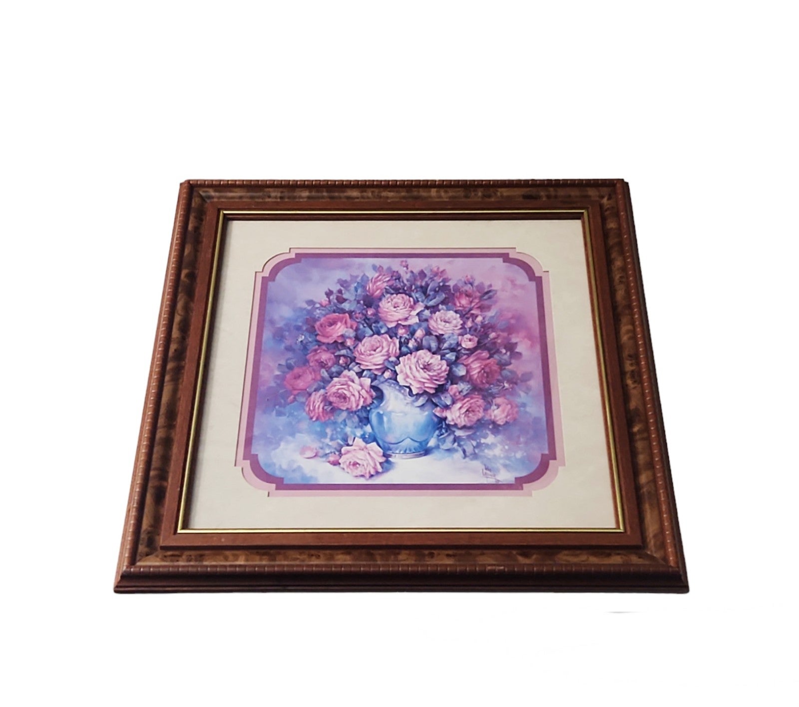 Julia Cramer Print Matted and Framed Art Still Life of Roses Vintage Floral