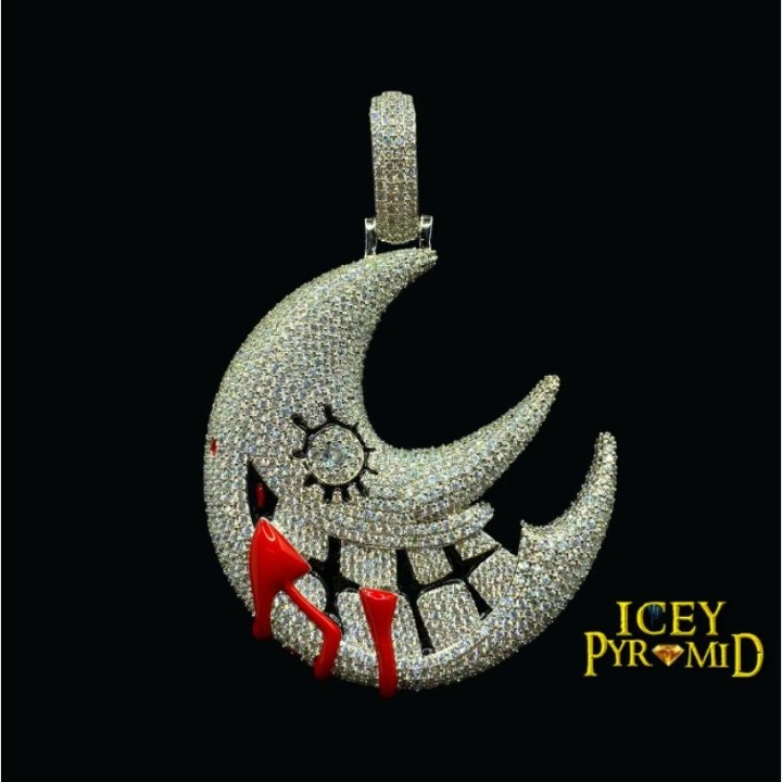 LIMITED EDITION Iced Out Silver Plated Moon Mouth Necklace