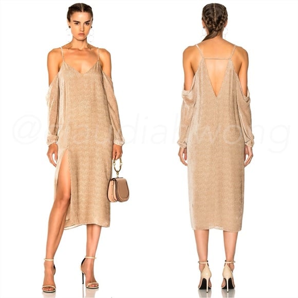 MICHELLE MASON Drop Shoulder Slip Dress in Champagne