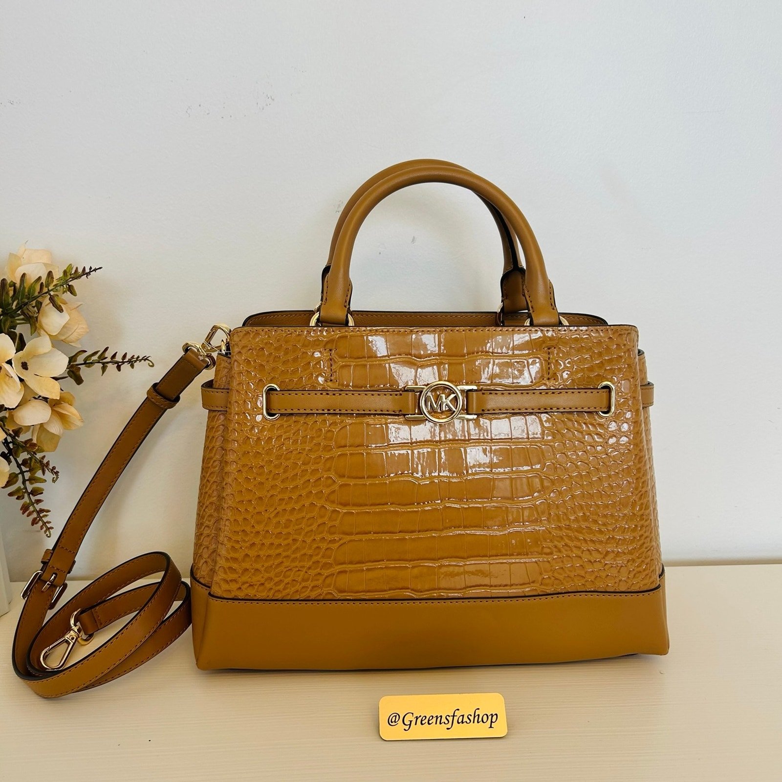 Michael Kors Reed Large Leather Belted Satchel Handbag Deer MK