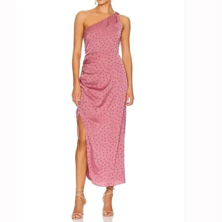 Favorite Daughter The Singles Table Dress Mauve Polka Dot One Shoulder Size 10