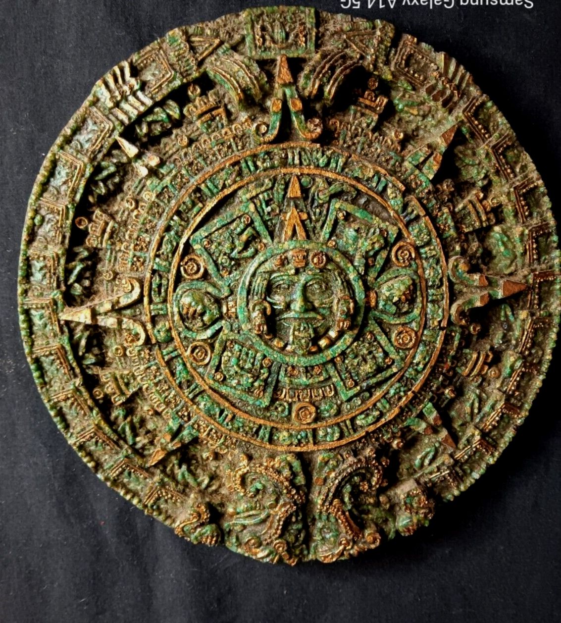 Wall Plaque Aztec Mayan Calendar Art Hanging Green Stone 7 Diameter Vintage