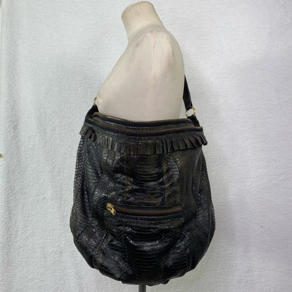Angel Jackson XL python snakeskin fringe leather shoulder bag tote