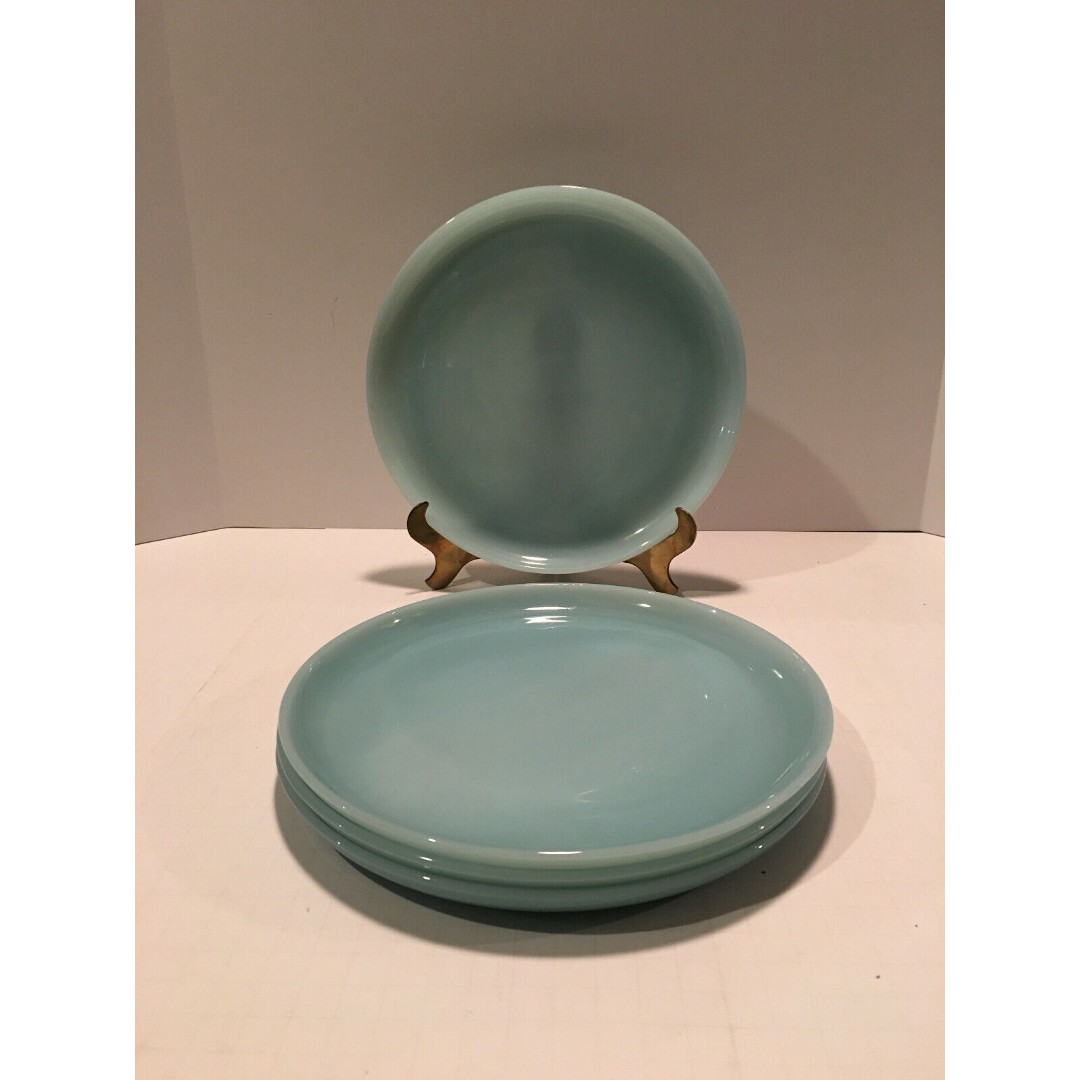 Vintage Fire King Delphite Blue Milk Glass 9 Dinner Plate Lot of 4