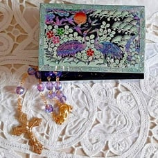 Amethyst Purple AB Czech Crystal Rosary with Mother of Pearl Trinket Box Cranes