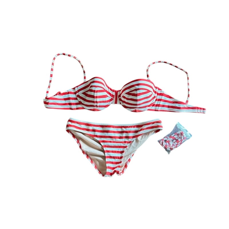 J.Crew Red & White Striped Bikini Set – 34C Top / XS Bottoms