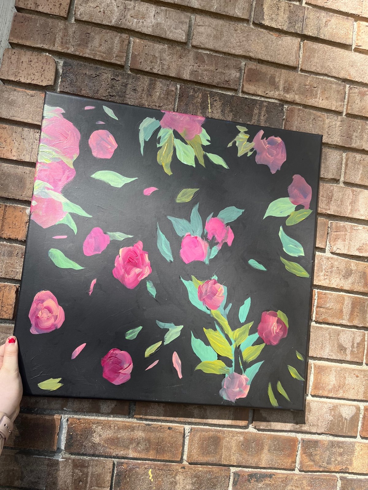 Acrylic on canvas painting with floral