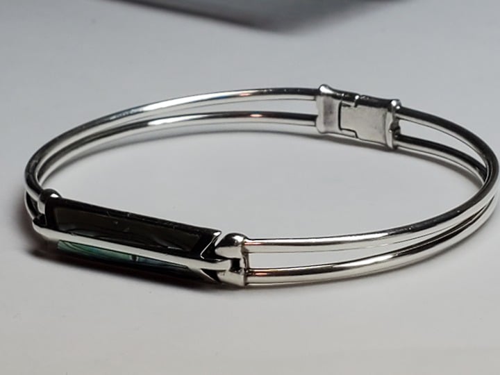 Estate vintage 925 sterling silver abalone bangle bracelet Mexico southwestern