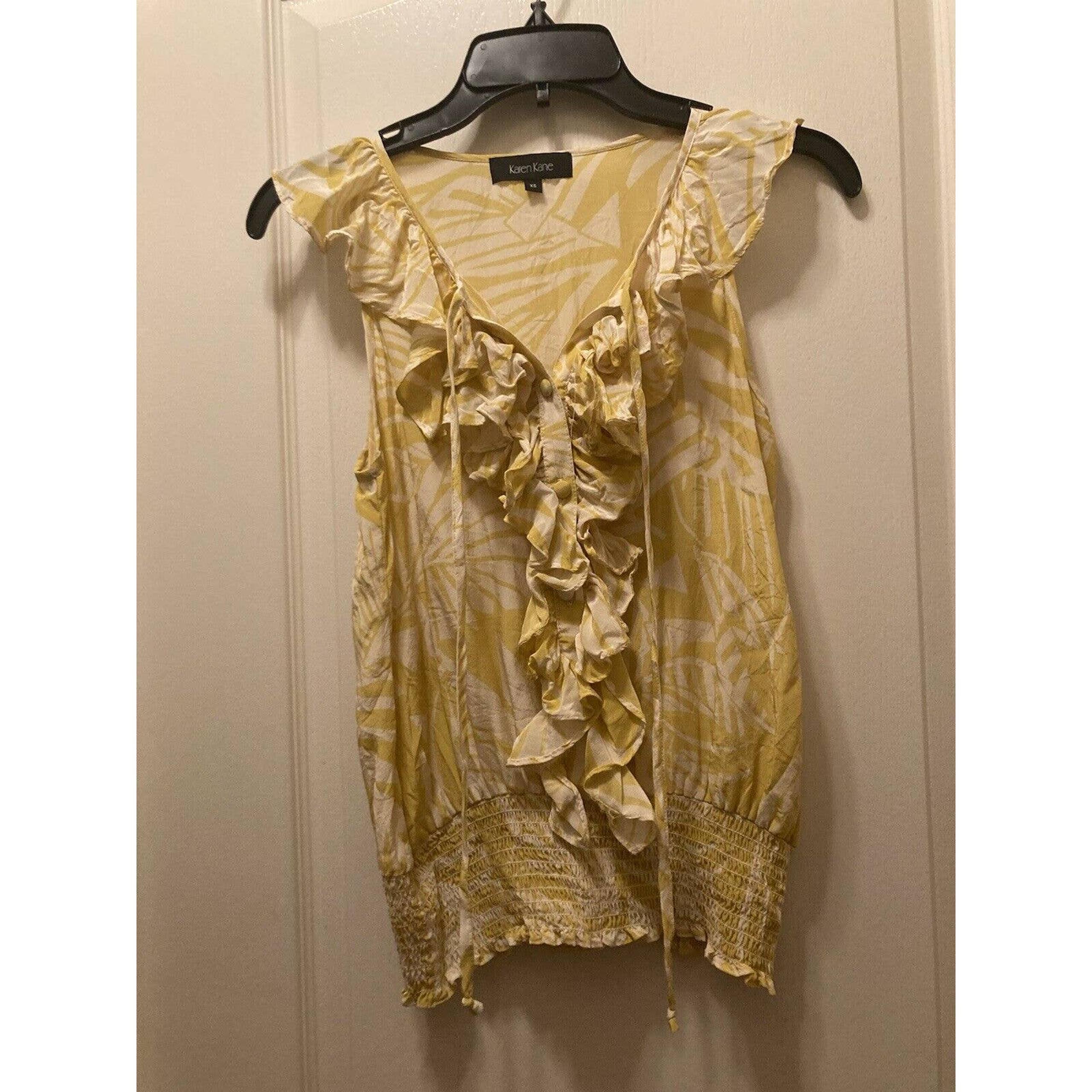 Karen Kane women XS tropical floral yellow blouse EUC