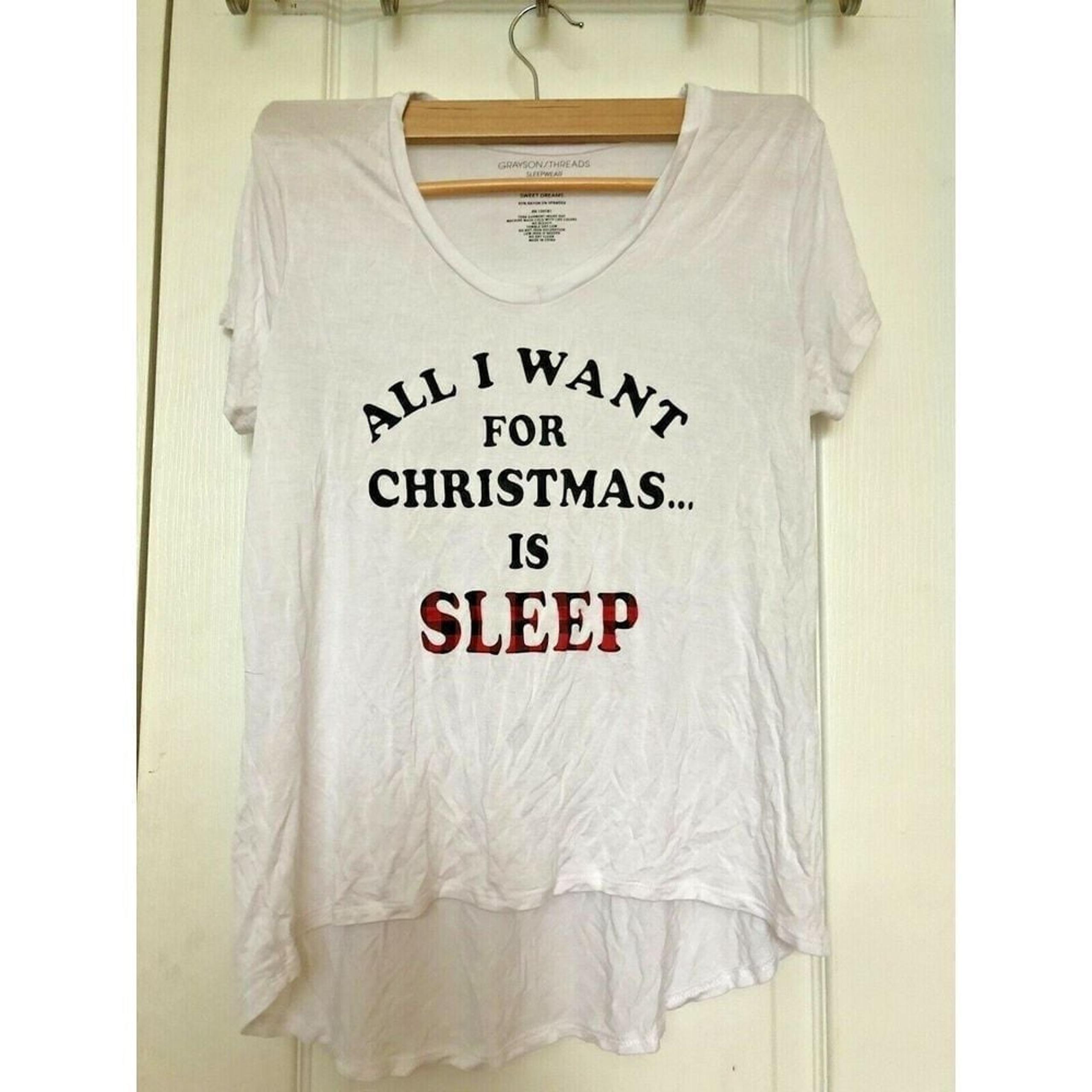Grayson Threads Pajama Sleep Top Tee White Christmas S Stretch Rayon Lightweight