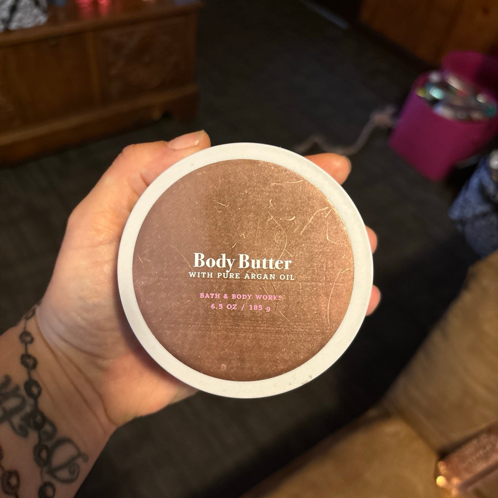 Bath & Body Works AMBER & ARGAN Body Butter Pure Argan Oil 6.5 oz RARE 90% Full