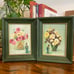 Vintage Original Signed Pretty Floral paintings with green wood frames