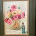 Vintage Original Signed Pretty Floral paintings with green wood frames