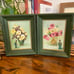 Vintage Original Signed Pretty Floral paintings with green wood frames