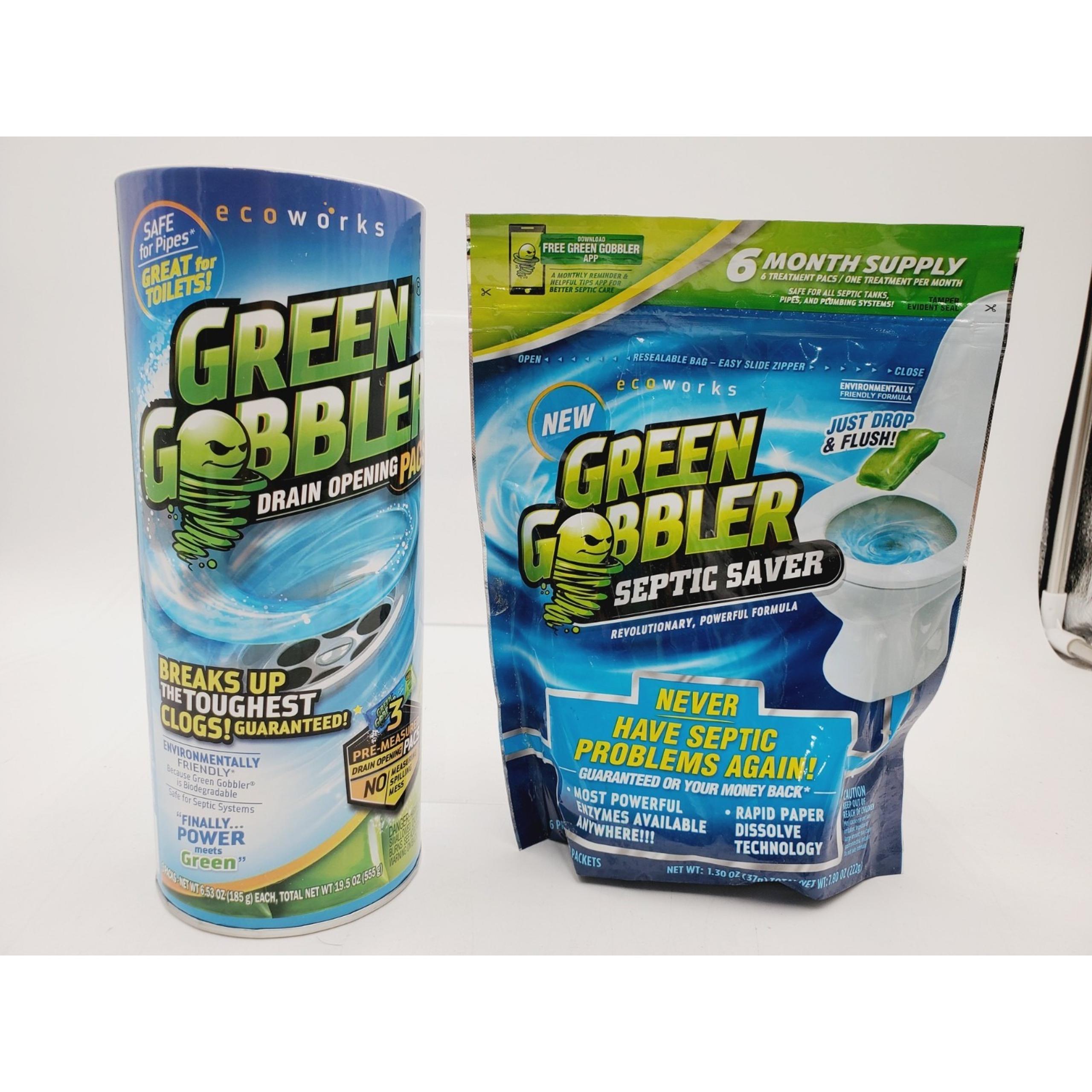 2 Green Gobbler Septic Saver Bacteria Enzyme Pacs 6 Mo Supply Drain Opener 3 Pk