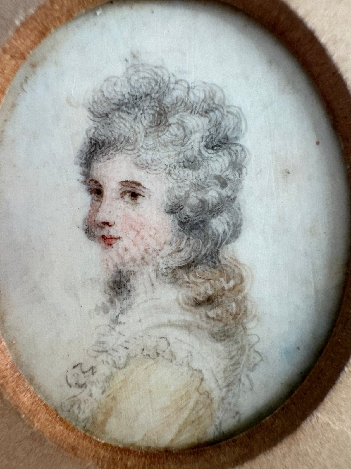 18th century Antique Miniature Painting Of A Lady Copper Framed