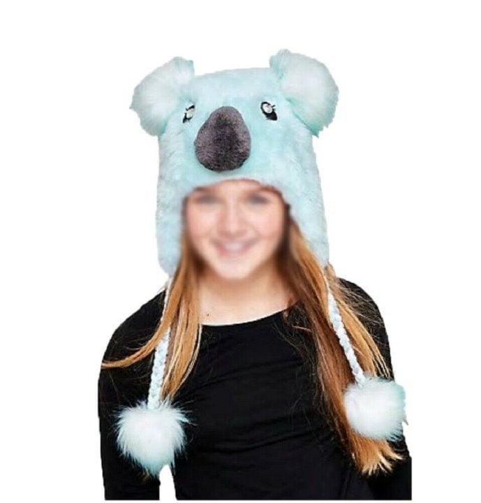Koala Faux Fur Earflap Beanie Hat PomPom