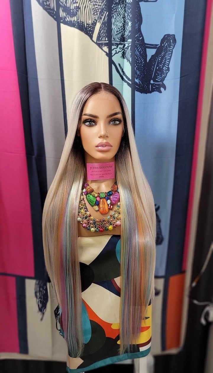 Celebrity long ash dream brown root billion color highlight hd lace wig