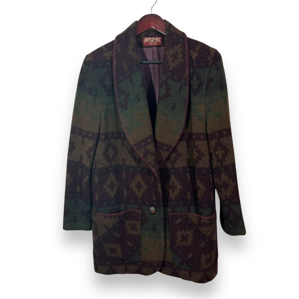 Vintage American Eagle Wool Blend Southwestern Aztec Dad Coat Jacket Womens Med