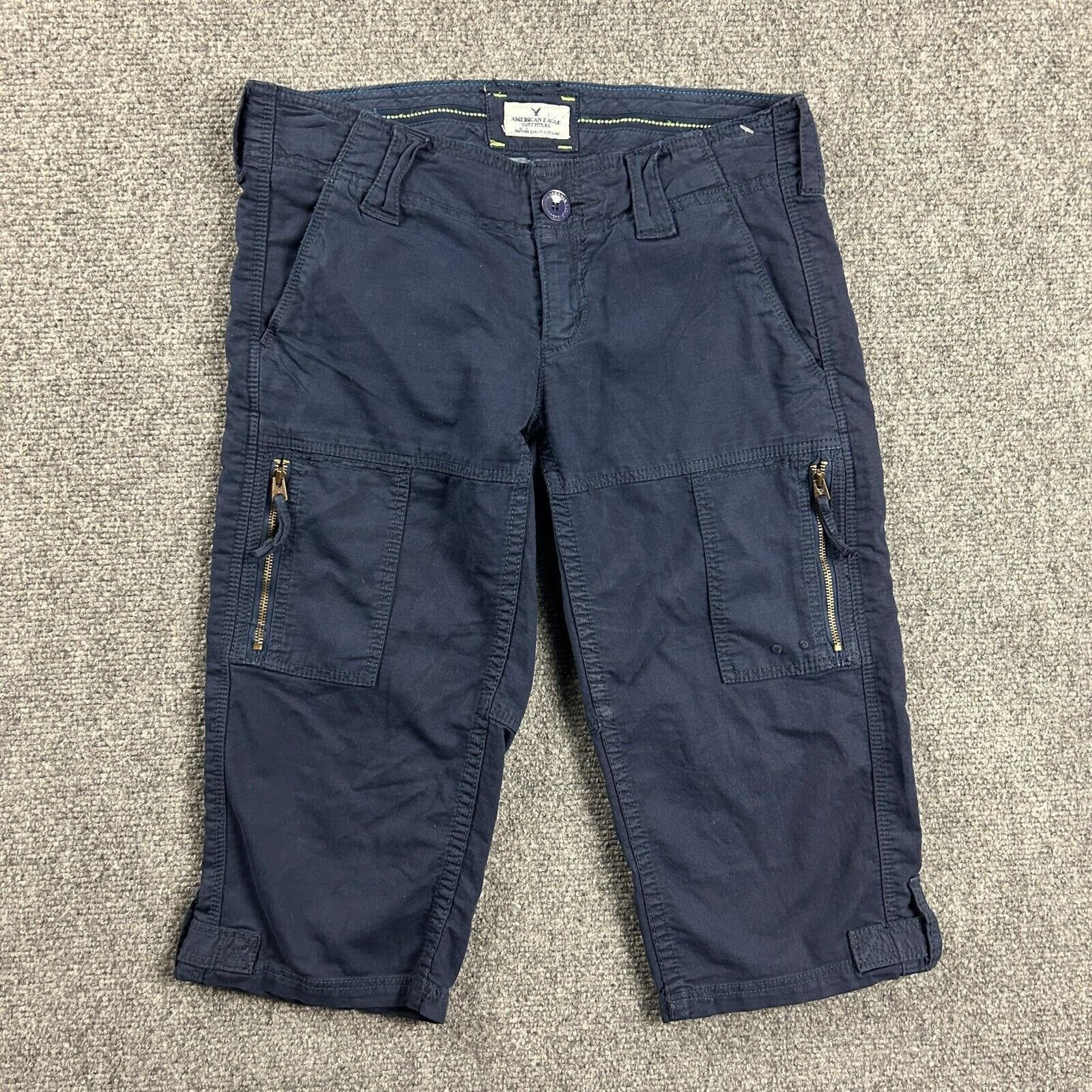 Vintage American Eagle Shorts Womens 0 Blue Cargo Bermuda Cotton Y2K