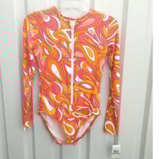 Michael Kors Swimsuit One Piece Zip Front Retro Long Sleeve Sz 8 NWT