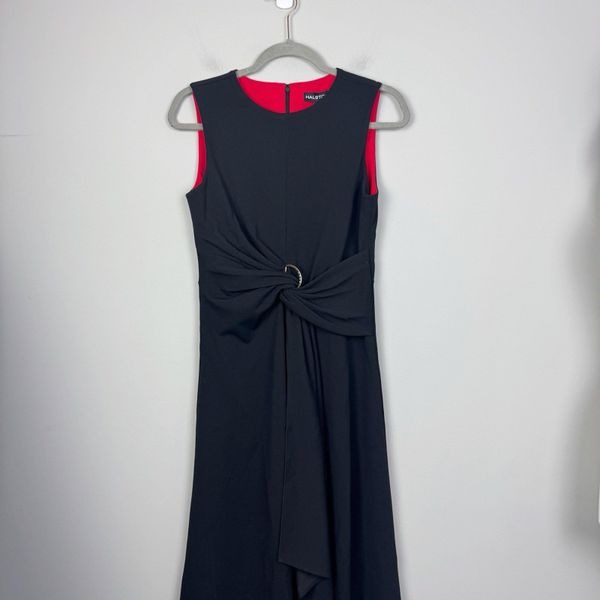 HALSTON | NEW Elegant Black & Red Midi Dress Women’s Size 4