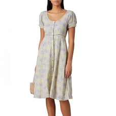 LoveShackFancy Yellow and Purple Regina Cotton Midi Dress Floral Printed Size 10