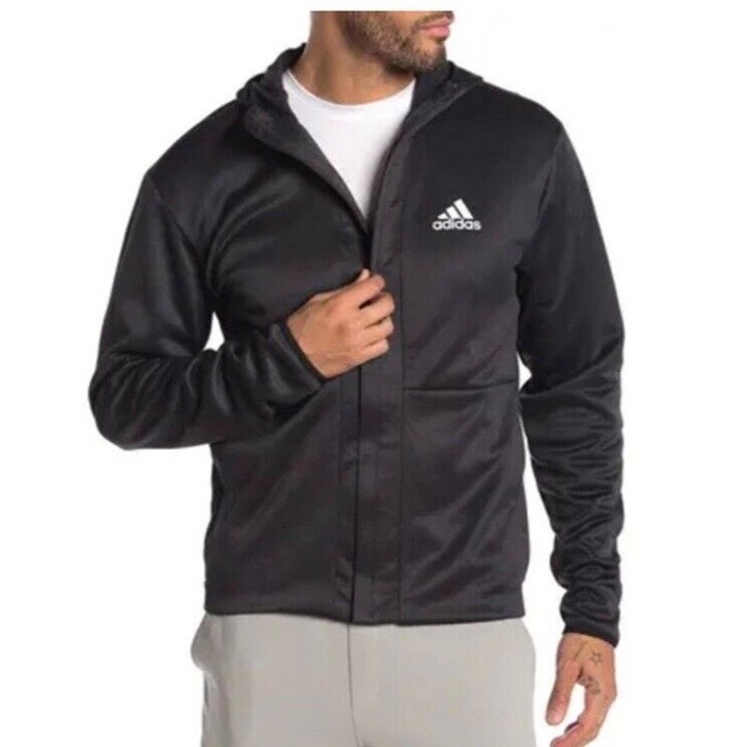 Adidas Mens Black Athletic Active Full Zip Hooded Long Sleeve Jacket Sz L
