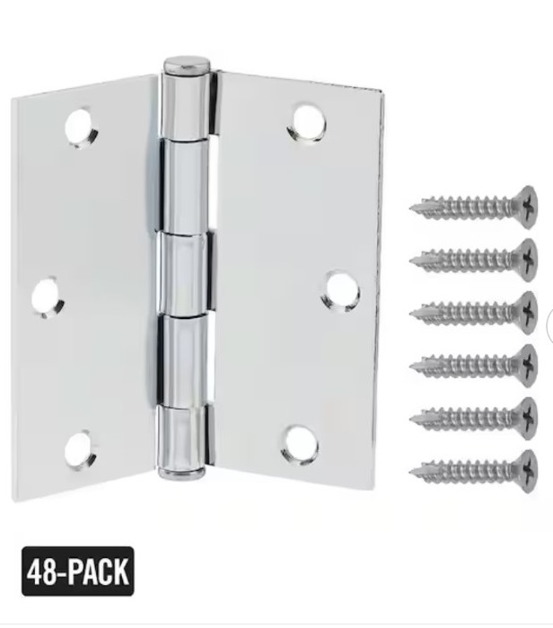 Everbilt 3-1/2 in. Square Radius Chrome Squeak-Free Door Hinge (48-Pack)