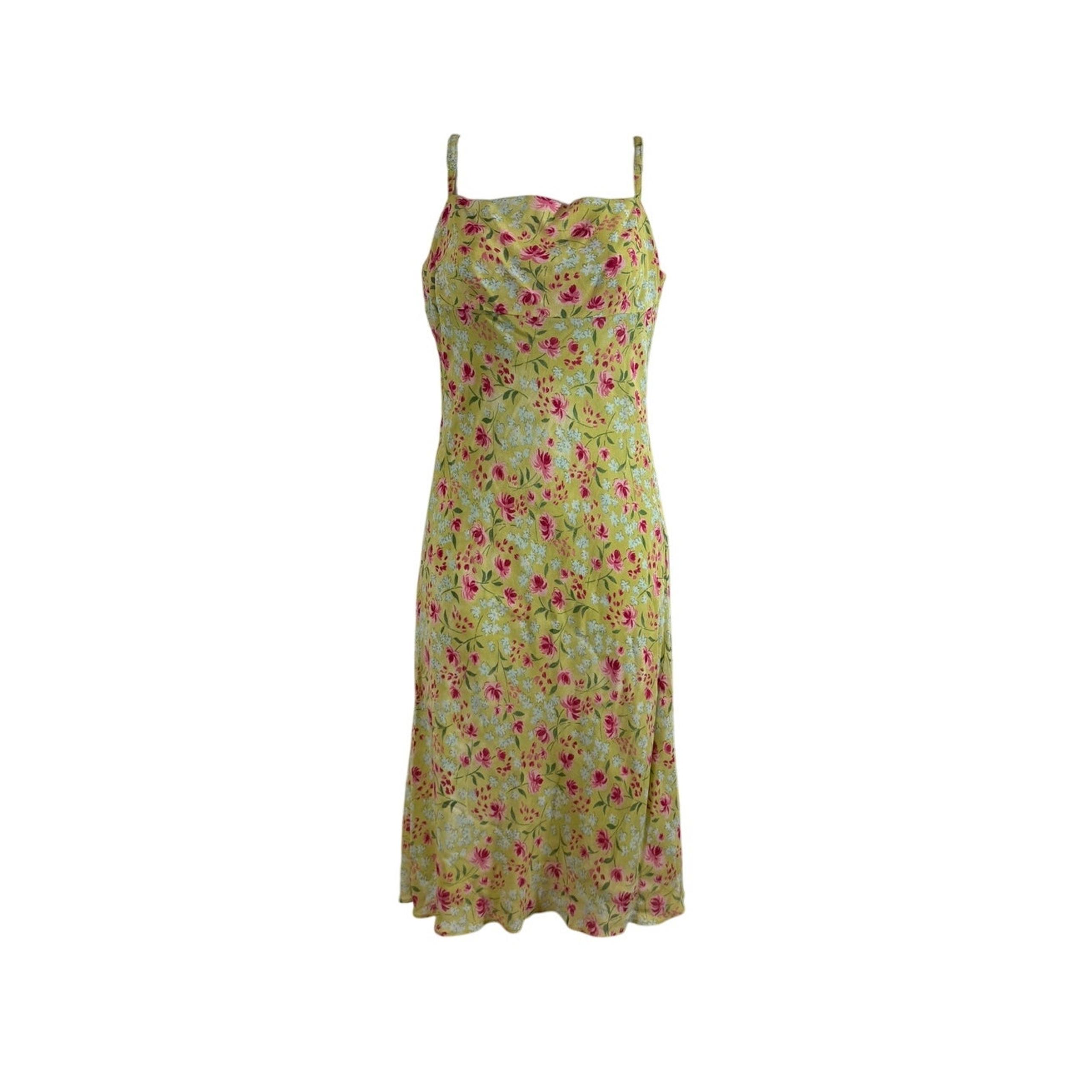 Vintage Y2K Moda International Knee Length Yellow Floral Dress Women's Size 8