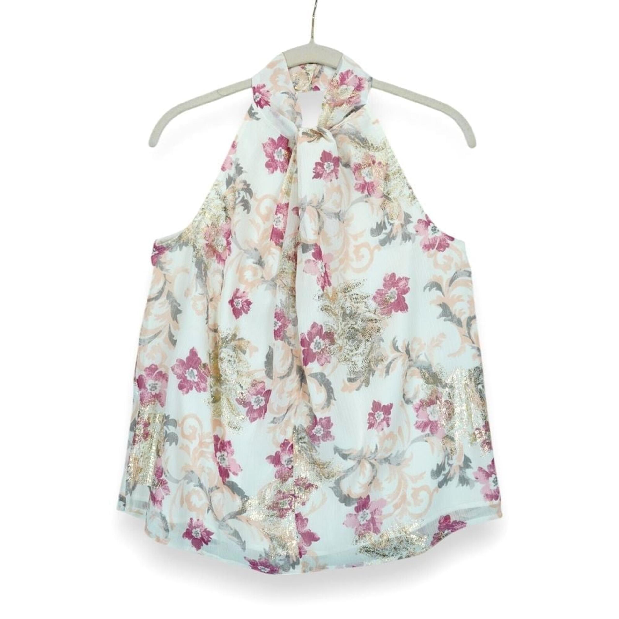 NWT LOFT Sleeveless Shimmer Floral Twist Halter Top Size XS ~ Women's MSRP $55