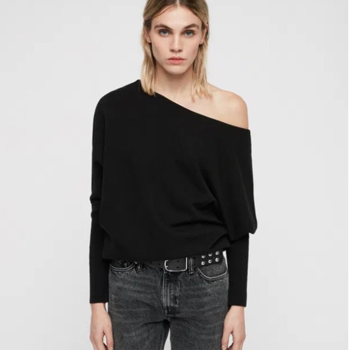 AllSaints Women's Ridley Black Sweatshirt Size Small WM185P Relaxed Slouchy