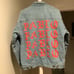Saint Pablo Kanye west jacket screenprint graphic jean jacket most likely a boot